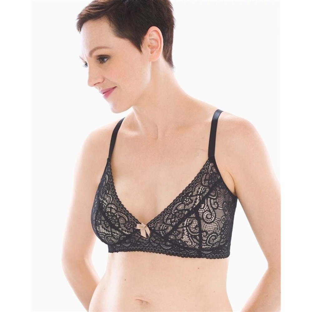 NWT Anaono XL Wireless Pocketed Lace Mastectomy Black Bra 132197